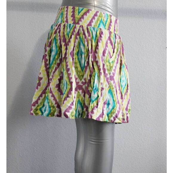 Aéropostale Mini Skater Skirt Green Blue Purple Aztec Elastic Waist Size XS - Picture 2 of 7